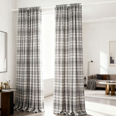 Retro Plaid Blackout Curtains - High GSM Luxury Elegant Drapes for Living Room & Bedroom